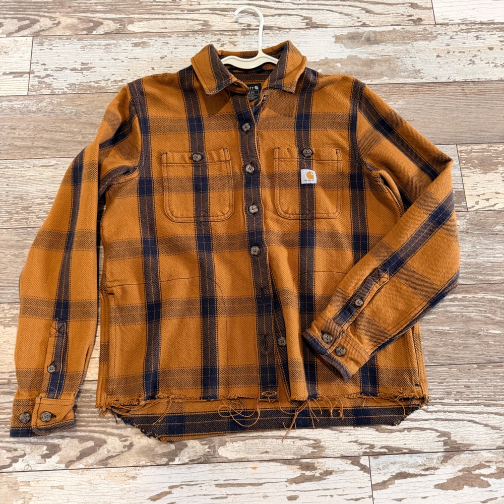 Carhartt Cotton Heavy Button-Down Shirt Raw Hem Size XS